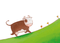 Vache en balade sur la colline verte